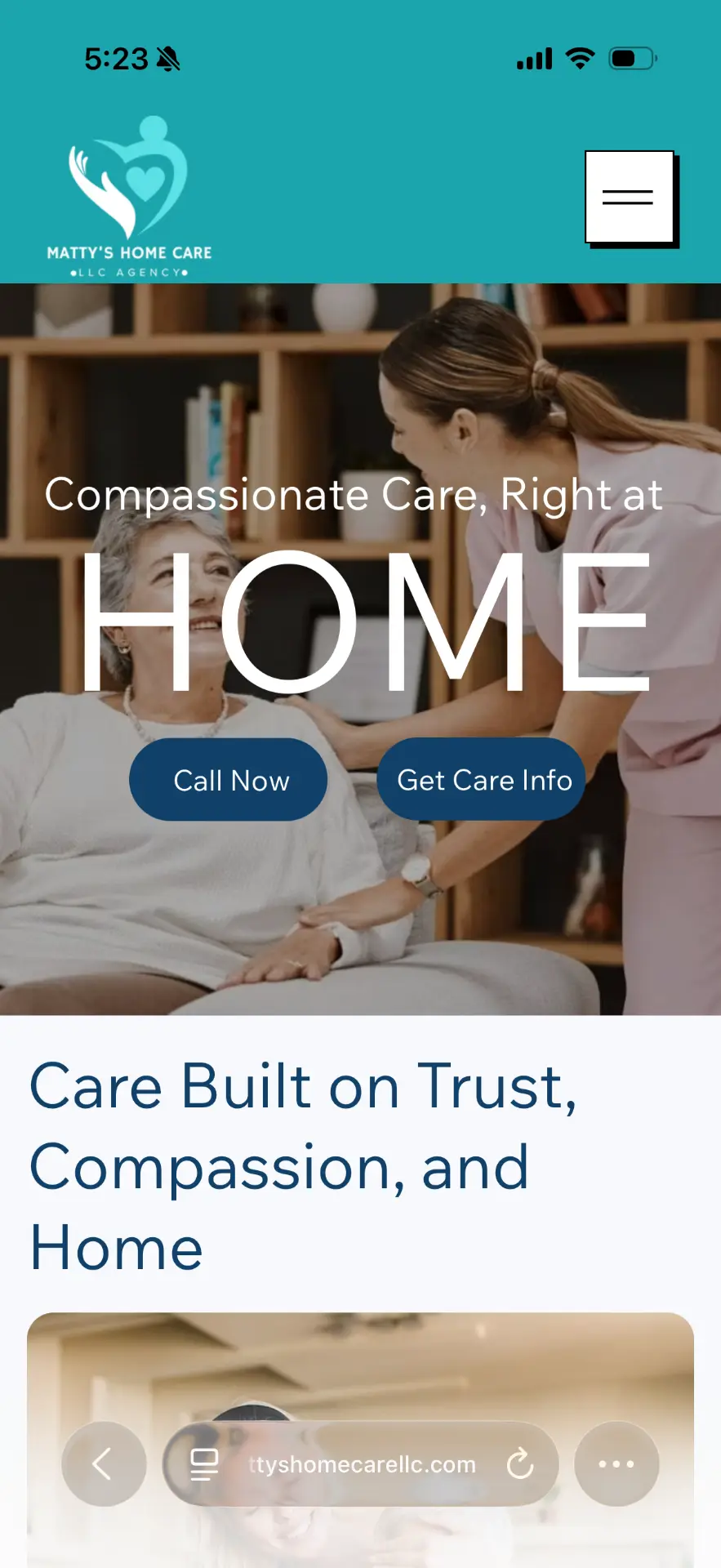 Matty's Home Care website on mobile